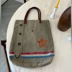 Vintage Green Khaki Military Canvas Tote Bag